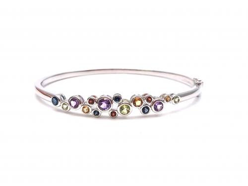 Silver Multi Gemstone Bubble Bangle