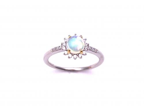 Silver Opal and CZ Cluster Ring