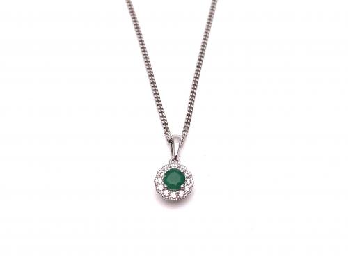 Silver Emerald & CZ Cluster Pendant & Chain