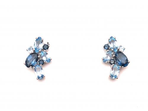 Silver Sky & London Blue Topaz Cluster Earrings