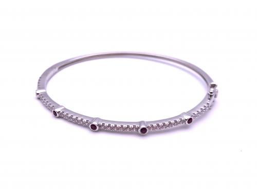 Silver Ruby and CZ Bangle