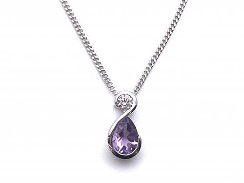Silver Amethyst and CZ Necklet