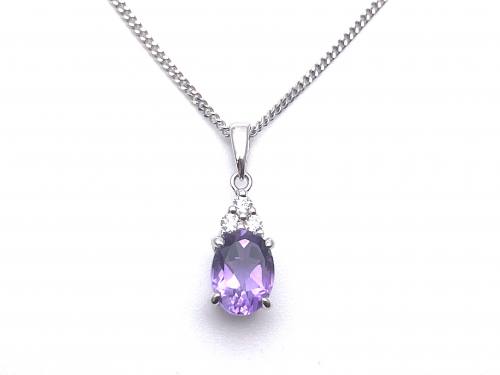 Silver Amethyst and CZ Necklet