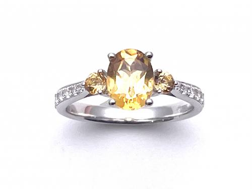 Silver Citrine and CZ Ring