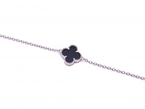 Silver Black Clover Bracelet