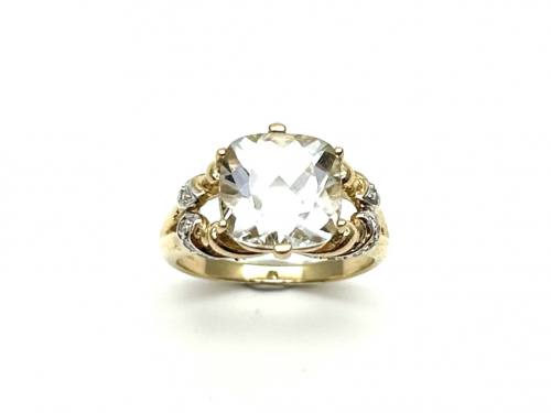 9ct Yellow Gold Topaz & Diamond Ring