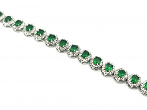 Silver Oval Green CZ Cluster Bracelet