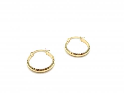 9ct Yellow Gold Diamond Cut Hoop Earrings 15mm