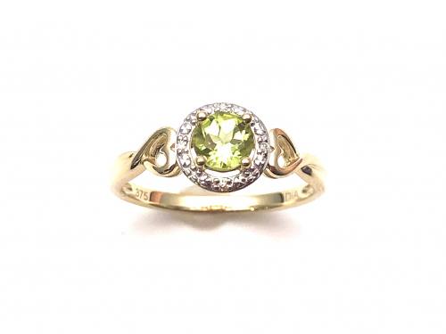 9ct Yellow Gold Peridot & Diamond Halo Ring