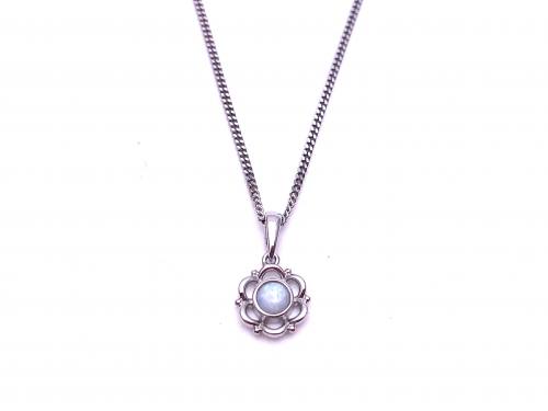 Silver & Opal Flower Pendant & Chain