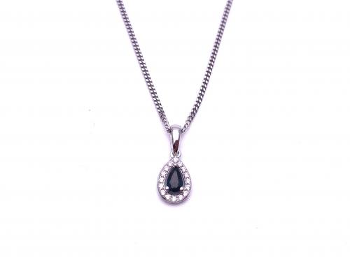 Silver Pear Shaped Sapphire & CZ Necklace