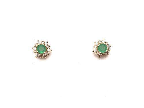 9ct Yellow Gold Emerald & Diamond Stud Earrings