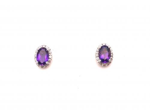 9ct Amethyst and Diamond Stud Earrings