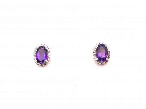 9ct Amethyst and Diamond Stud Earrings