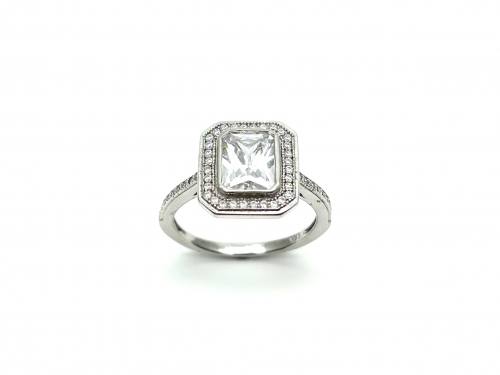 Silver CZ Rectangular Halo Cluster Ring