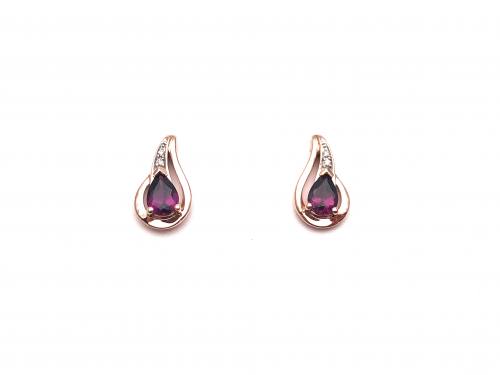 9ct Rose Gold Rhodolite Garnet & Diamond Earrings