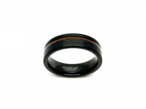 Tungsten Carbide Black & Wood Inlay Ring