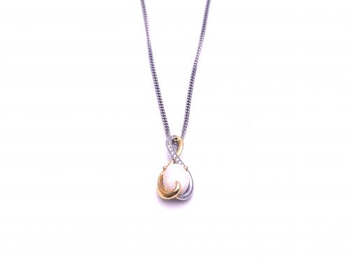 Silver Gold Plated Swirl Opal & CZ Pendant & Chain