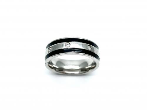 Steel CZ & Black IP Plating Ring