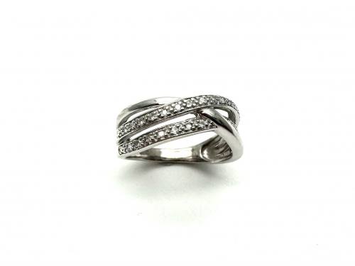 9ct White Gold Diamond Crossover Ring