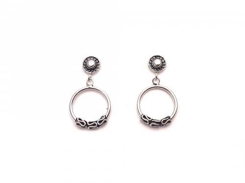 Silver Bali Design Stud Hoop Drop Earrings
