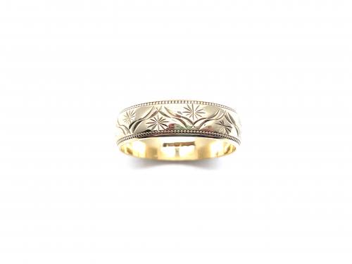 9ct Yellow Gold Patterned Wedding Ring