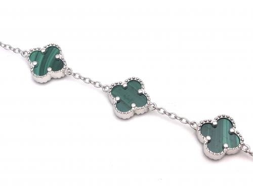 Silver Green Multi Clover Bracelet