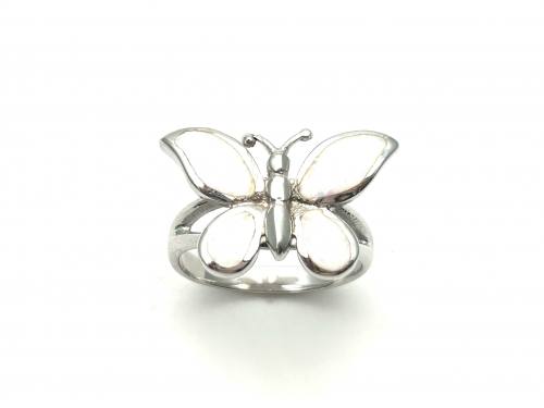 Silver Butterfly Created Opal Ring