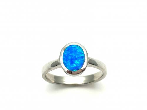 Silver Blue Created Opal Ring