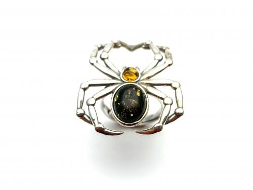 Silver Amber Spider Ring