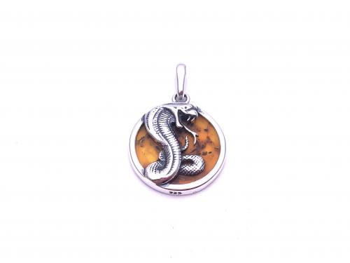 Silver Amber Serpent Pendant 19mm