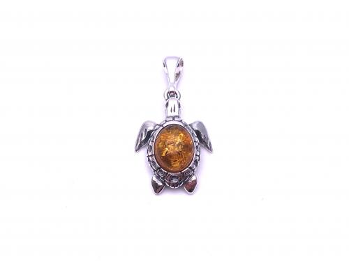 Silver and Amber Turtle Pendant 20 x 16mm