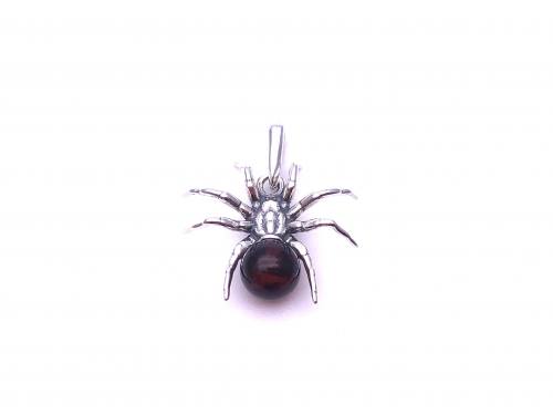 Silver and Amber Spider Pendant 25mm