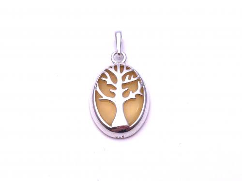 Silver and Amber Tree of Life Pendant 22 x 16mm