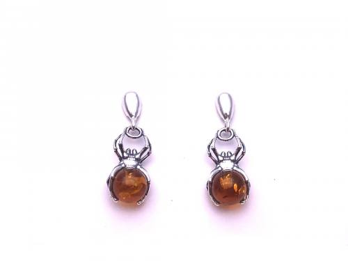 Silver and Amber Spider Drop Earrings