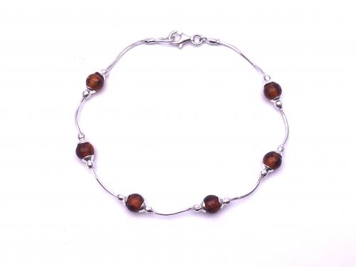 Silver and Amber Bracelet 8 inches