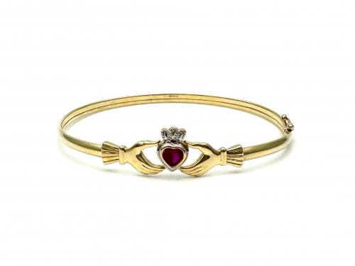 9ct Synthetic Ruby Claddagh Bangle
