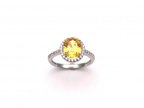 Silver Yellow Stone & Clear CZ Ring
