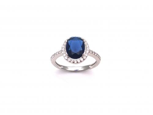 Silver Blue Stone & Clear CZ Ring
