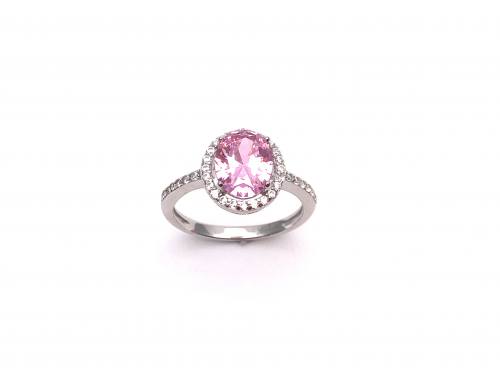 Silver Pink  Stone & Clear CZ Ring