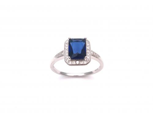 Silver Blue Stone & Clear CZ Ring