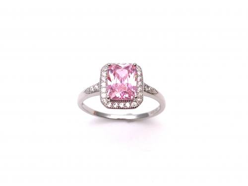 Silver Pink Stone & Clear CZ Ring