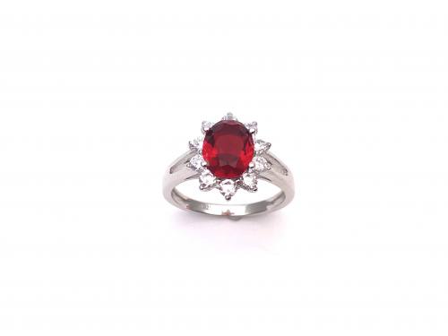 Silver Red & White CZ Cluster Ring