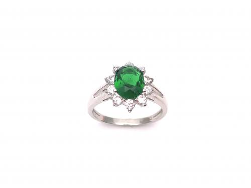 Silver Green & White CZ Cluster Ring