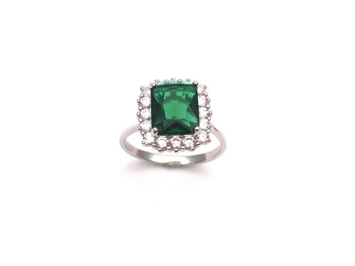 Silver Green CZ Cluster Ring