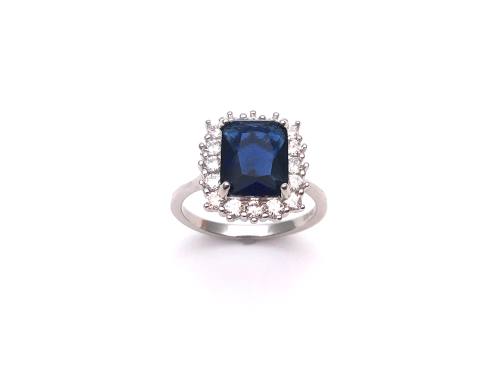 Silver Blue CZ Cluster Ring