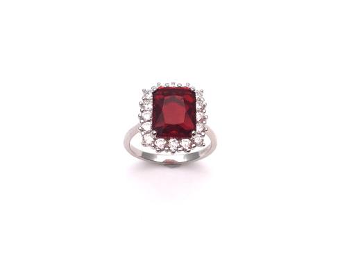 Silver Red CZ Cluster Ring