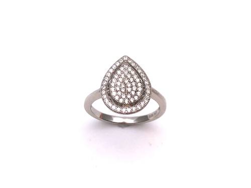 Silver Clear CZ Pear shaped Cluster Ring