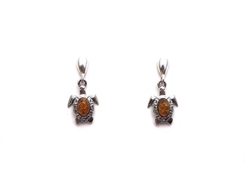 Silver and Amber Turtle Drop Earrings
