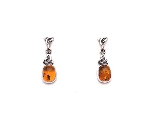 Silver and Amber Celtic Style Drop Earrings